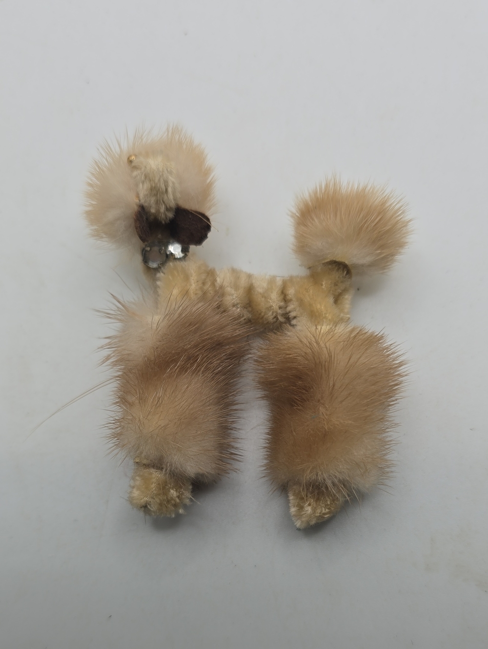Vintage MCM 50's Tan Mink Fur Poodle Dog Brooch